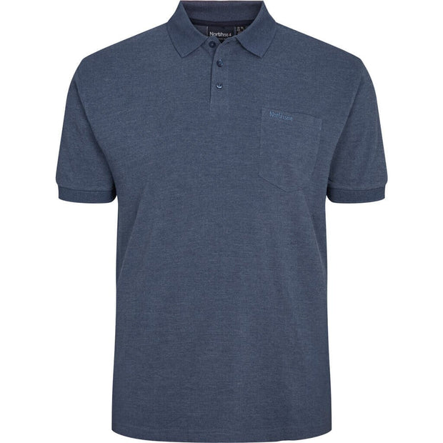 Cotton Plain Pique Weave Polo With Pocket Navy Blue Melange