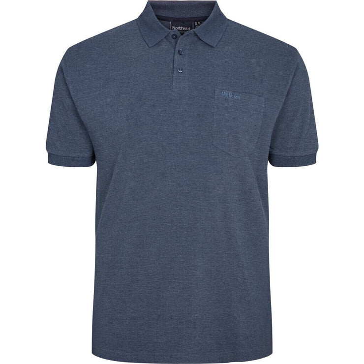 Cotton Plain Pique Weave Polo With Pocket Navy Blue Melange