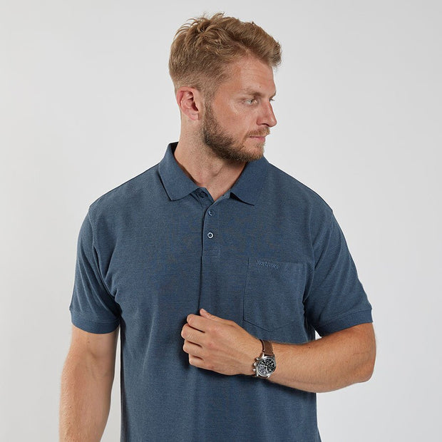 Cotton Plain Pique Weave Polo With Pocket Navy Blue Melange