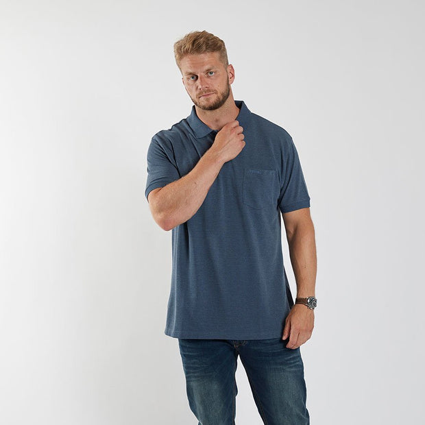 Cotton Plain Pique Weave Polo With Pocket Navy Blue Melange
