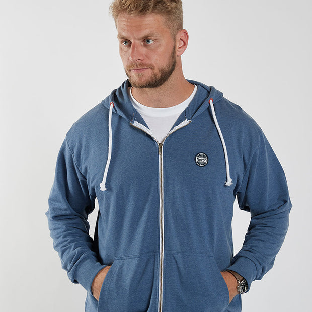 Cotton Full Zip Hoodie With Side Pockets Blue