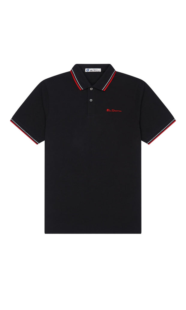 Ben Sherman - Black Organic Signature Polo Shirt front flat view - Big & Tall