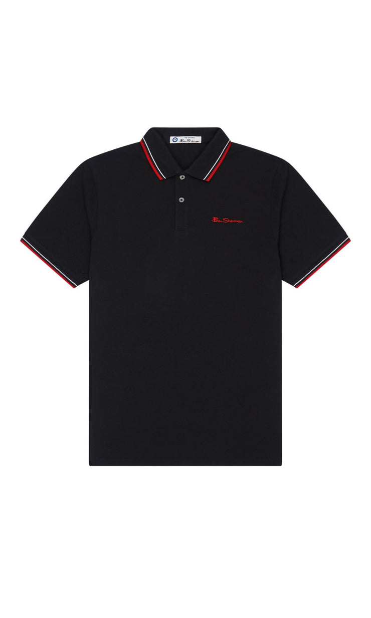 Ben Sherman - Black Organic Signature Polo Shirt front flat view - Big & Tall