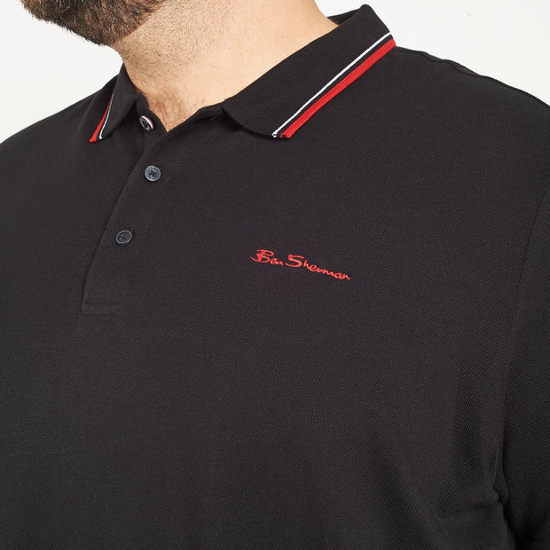 Ben Sherman - Black Organic Signature Polo Shirt front view - Big & Tall