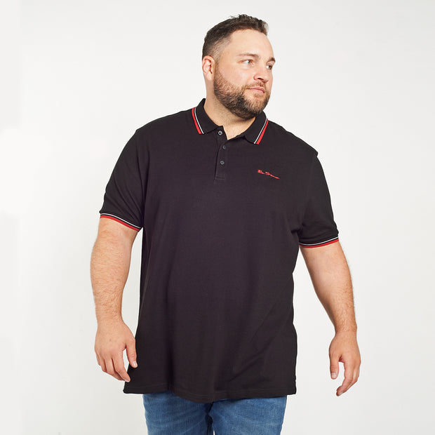 Ben Sherman - Black Organic Signature Polo Shirt front view - Big & Tall