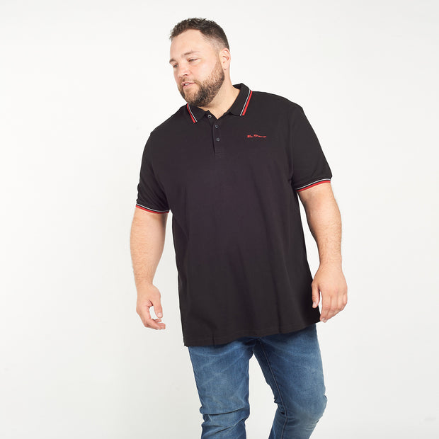 Ben Sherman - Black Organic Signature Polo Shirt front view - Big & Tall