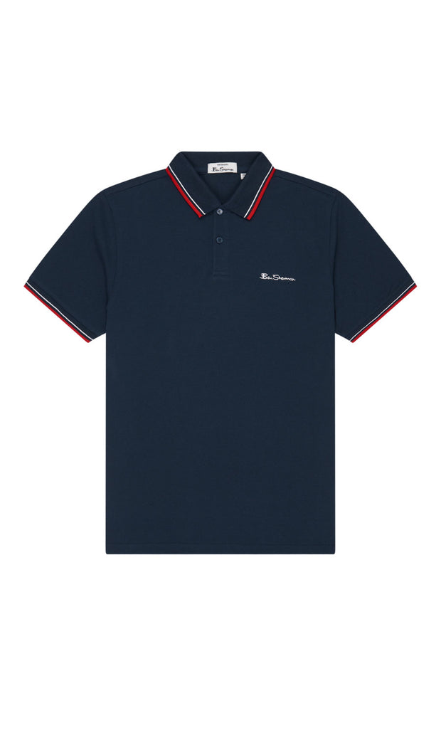 Ben Sherman - Navy Blue Organic Signature Polo Shirt front flat view - Big & Tall