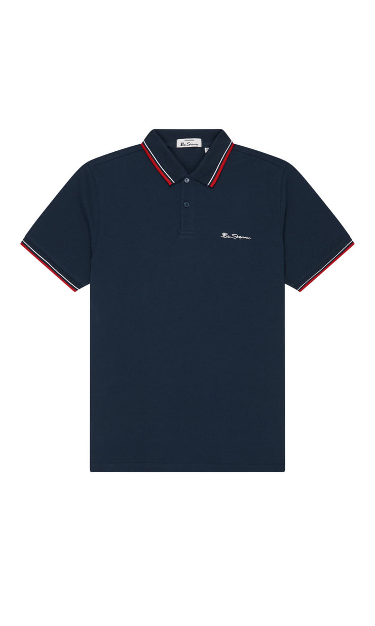 Ben Sherman - Navy Blue Organic Signature Polo Shirt front flat view - Big & Tall