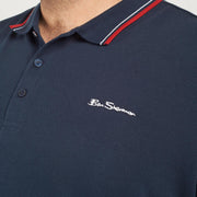 Ben Sherman - Navy Blue Organic Signature Polo Shirt close up view - Big & Tall