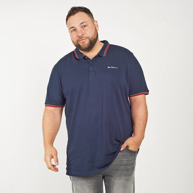 Ben Sherman - Navy Blue Organic Signature Polo Shirt front view - Big & Tall