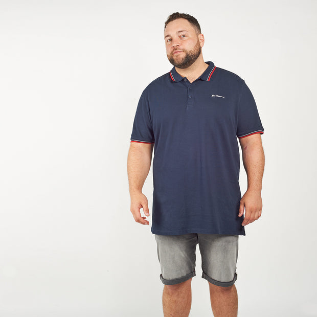 Ben Sherman - Navy Blue Organic Signature Polo Shirt front view - Big & Tall