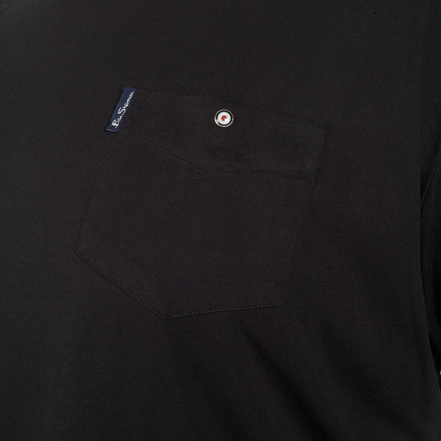Ben Sherman - Signature Tee - Chest Pocket - Black - close up view - big mens t shirt