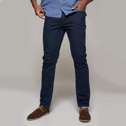 Fortmens model wearing Langley Dark Blue Jeans - front view